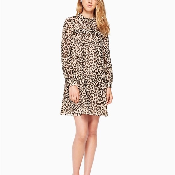 Kate Spade Long sleeve leopard print dot minidress size small - Picture 2 of 10